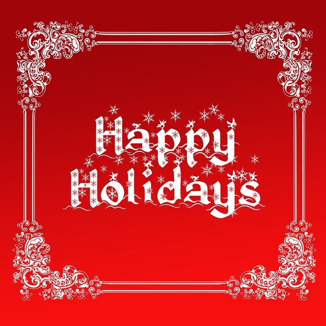 A red background with a happy holidays message. Christmas card christmas frame. 
 pixabay.com,  PDM1.0