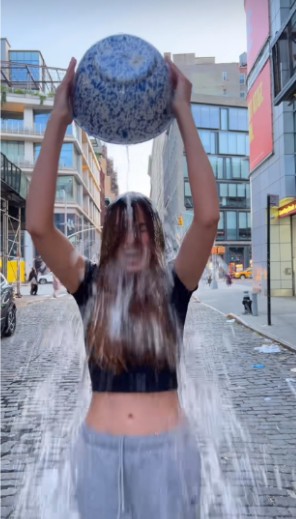 TikToker Haley Kalil does the USC Speak Your Mind ice bucket challenge